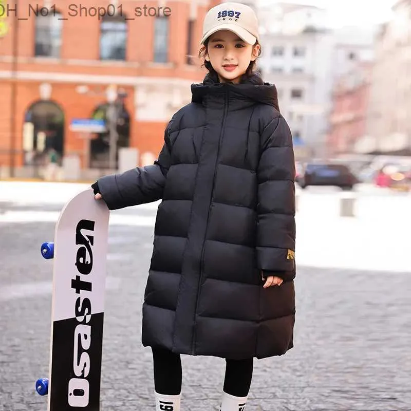 Płaszcz w dół zima dla dzieci dziewczyna z dół Elementary Girl Girl Windproof ciepło zagęszcza z kapturem junior dziewczyna płaszcz w dół kurtki dla dziewczyny Q231205