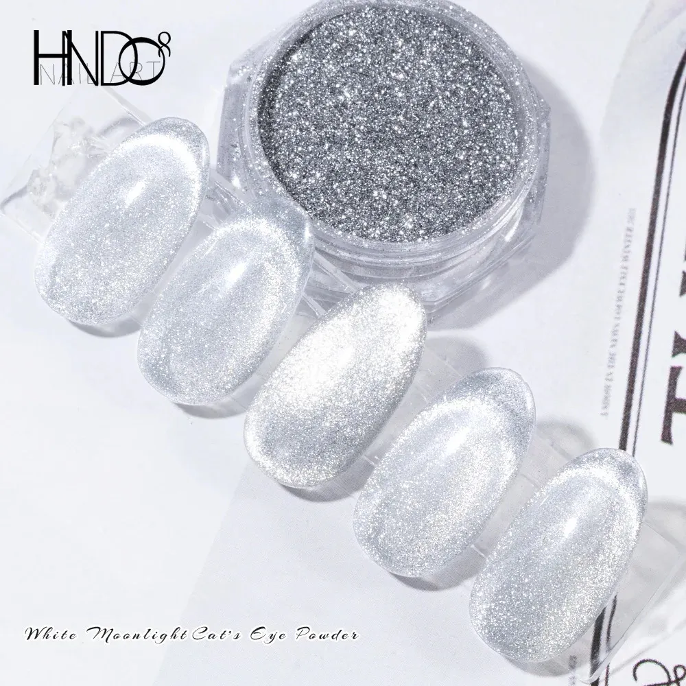 Pós acrílicos Líquidos HNDO Prata Olho de Gato Pó Magnético Branco Brilhante Glitter Nail Art Efeito 3D para Design de Manicure Partículas Finas Pigmento Poeira SD46 231204