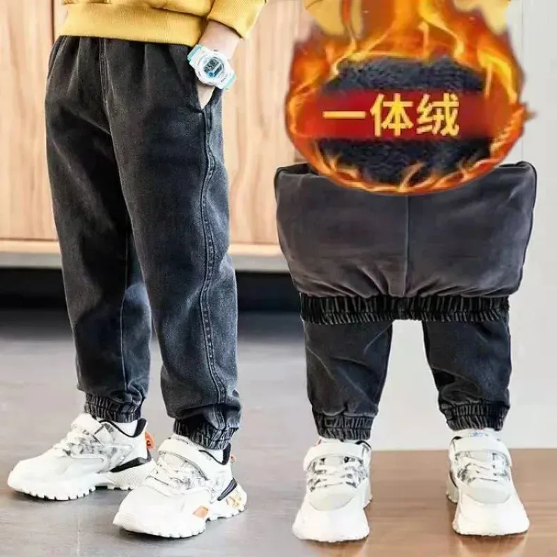 Jeans Children's winter jeans plus velvet thickening children's warm casual denim trousers Christmas gifts for boys aged 3-5-6-10-12 231204