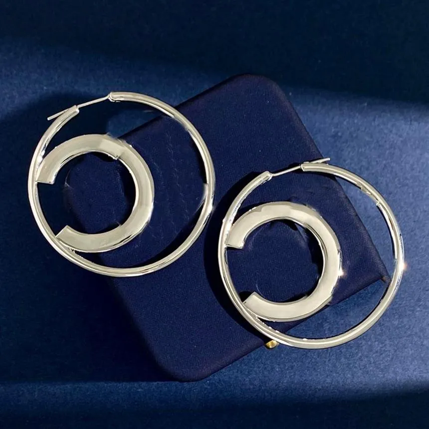 ゴールドフープイヤリングデザイナージュエリー5cmスタッドイヤリングc earring with box309y