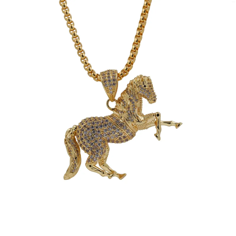 Ketten Damen Hip Hop Iced Out Galoppierendes Pferd Anhänger Halskette Tierliebhaber Geburtstagsgeschenk Mode zierlicher Schmuck