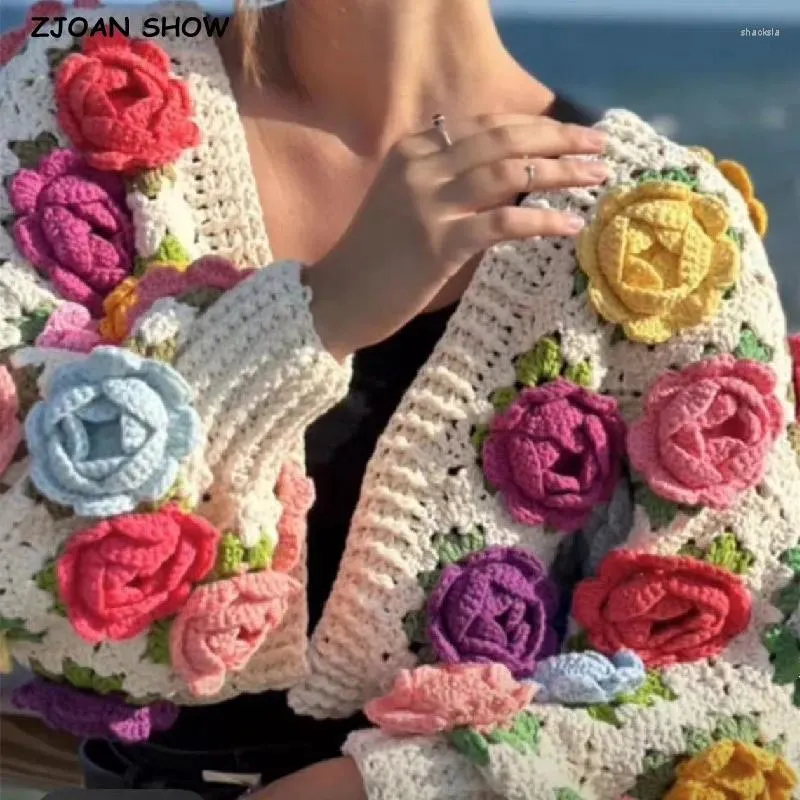 DHgate.com:Boho Crochet Floral Cardigan: Handcrafted 3D