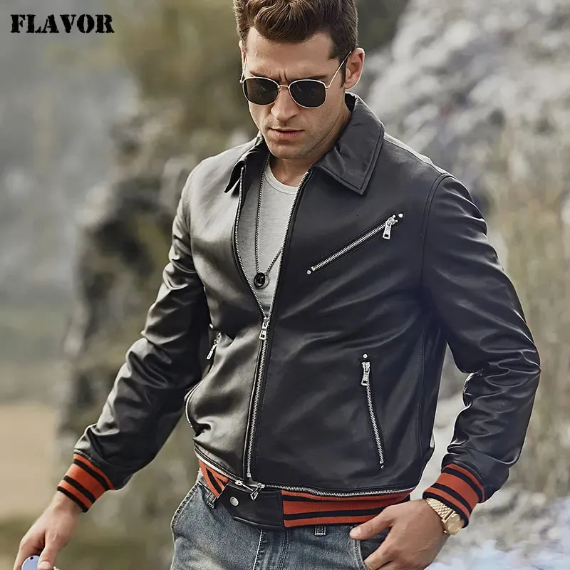 Vestes pour hommes SAVEUR Vestes en cuir véritable pour hommes Moto Slim Fit Biker Veste en cuir véritable d'agneau 231204