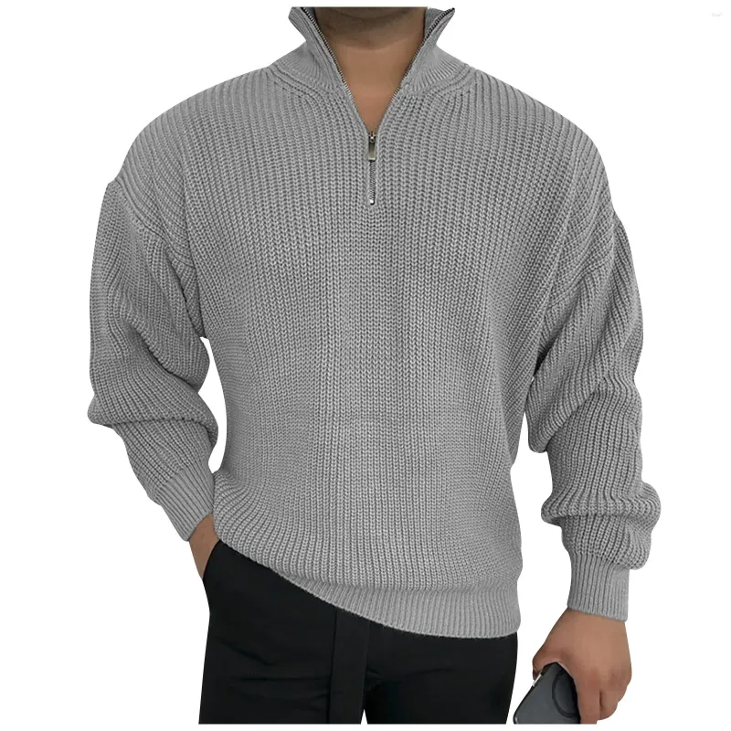 Camisolas masculinas Mens Sweater Vintage Zip-Up Turtleneck Casual Manga Longa Malha Pulôver Tops Outono Inverno Moda Sólida Slim Knit