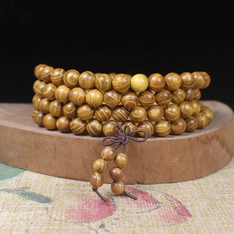 Gold teak 8mm 6mm 108 beads bracelets and strands men's and women's jewelry manufacturers' wholesale run