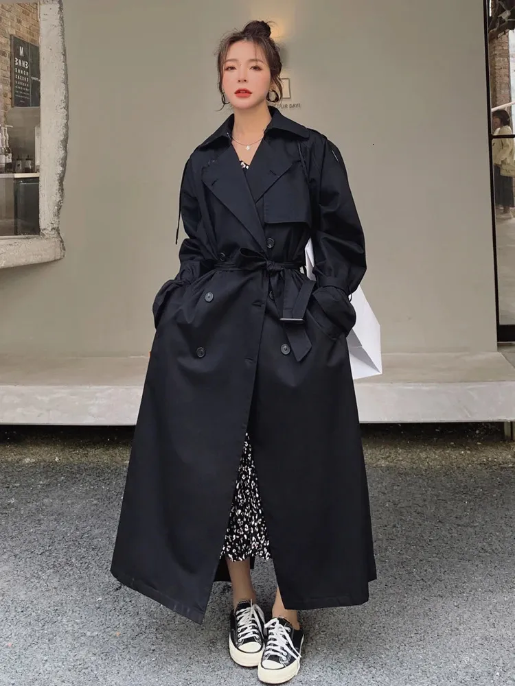 Womens Spring Trench Coat: Elegant Grey Oversized X Long