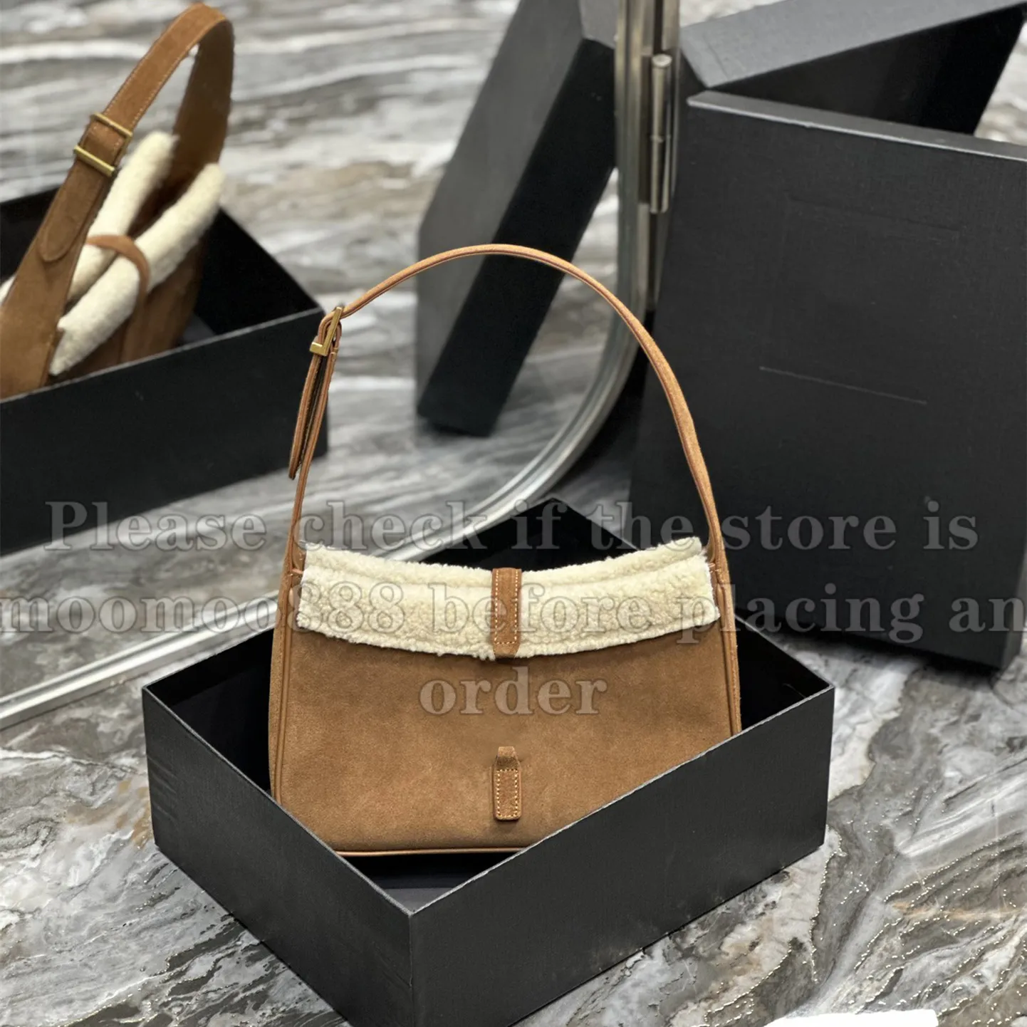 12A Nuovissimo Designer di qualità a specchio Piccola borsa hobo Le5a7 25 cm Borse in pelle scamosciata da donna Borse di lusso Borsa a tracolla in shearling moda Borsa a tracolla ascellare con scatola