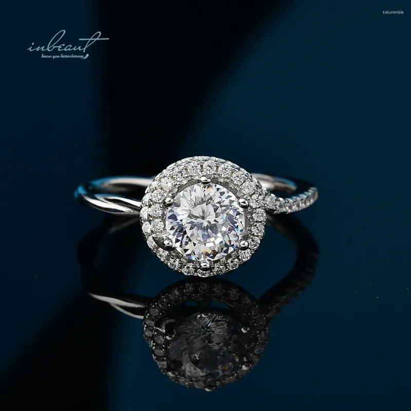 Anelli a grappolo inbeaut design 925 argento da 2 ct rotondo eccellente taglio pass per diamanti test d colore moissanite anello nuziale per donne gioielli