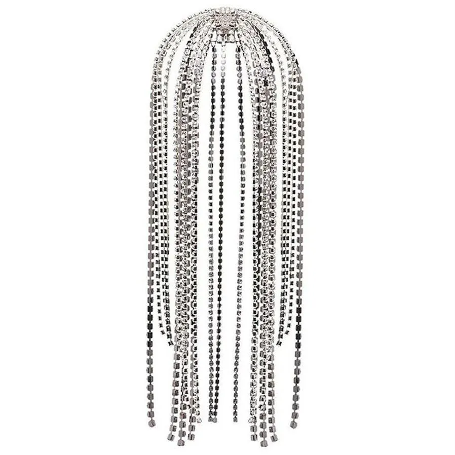 StoneFans Trendy Rhinestone Hair Accessories Chain for Women Jewelry Elegant Full Crystal Tassel Hairbands Long Chain Headwear W01222T