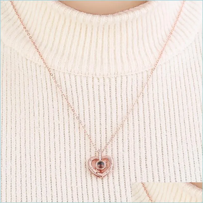 Collane con ciondolo Collana cuore Gioielli romantici per donna Memoria d'amore 100 lingue I You Doppio zircone Pendenti con consegna a goccia Dhkj2