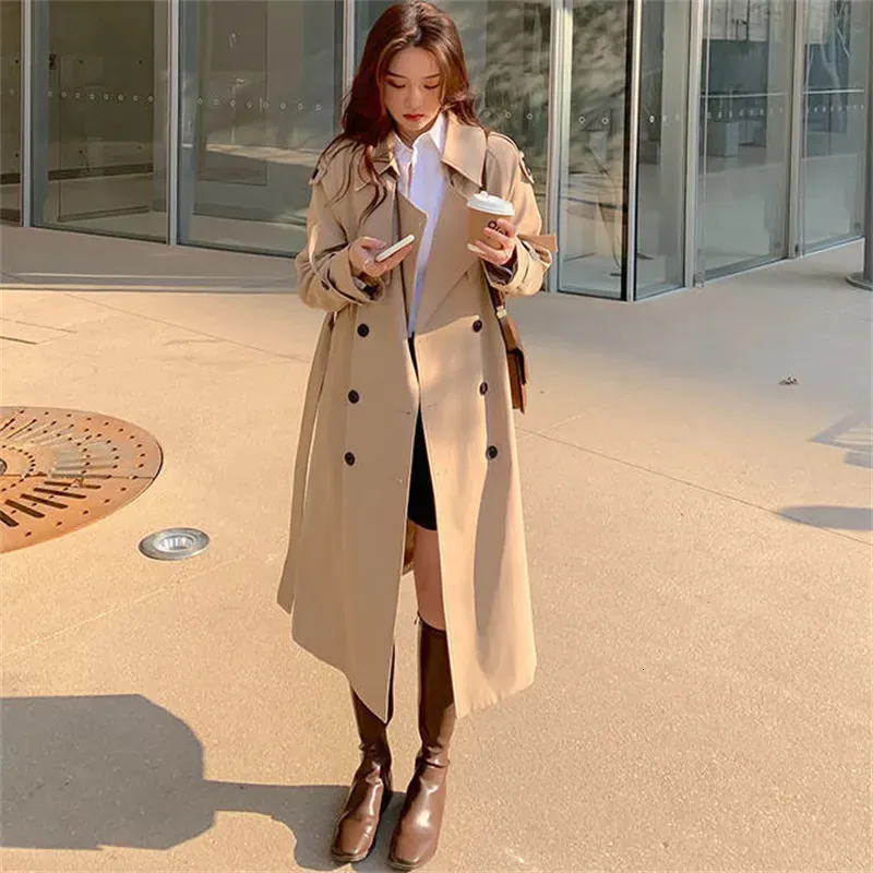 Womens Spring Trench Coat Streetwear: Elegant Midi Length