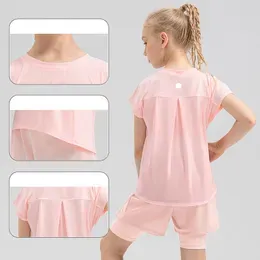 LL Kids Yoga Shirts Short Sleeve for Girls Crew Neck Breathable Seamless Quick Dry Children`s Fintness Sports Summer T Shirt ll33210