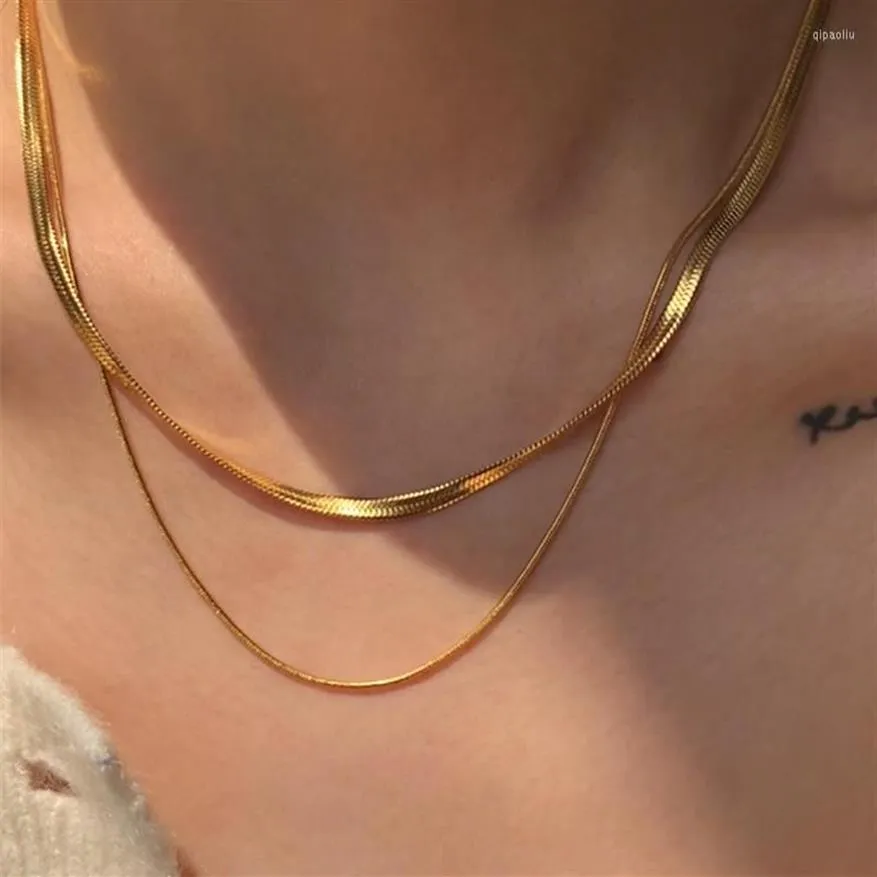 Catene Catena a serpente a doppio strato Collana da donna Corta in acciaio inossidabile a spina di pesce Gioielli in oro Regalo3147