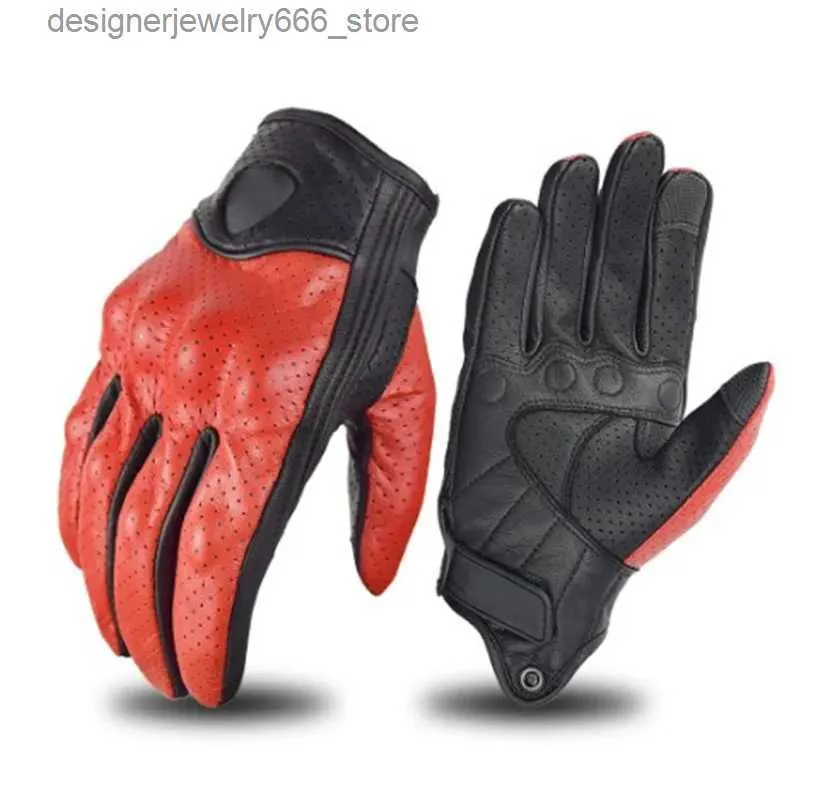 Cinco dedos Guantes Accesorios para motocicletas Guantes de motocicleta Guantes de motocross de cuero Protección de motociclista Guantes de pantalla táctil de piel de cabra Q231206