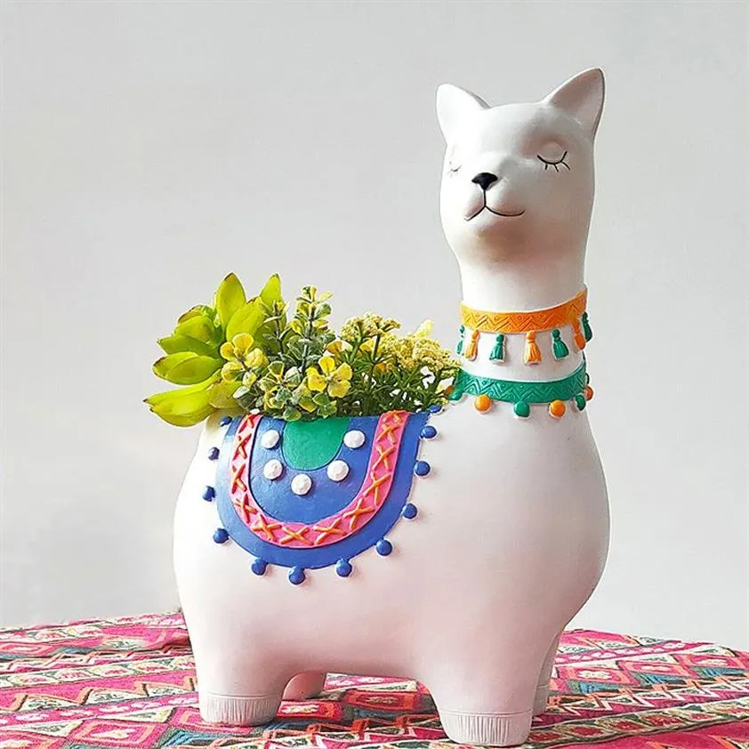 Alpaca plantador resina llama vaso de flores para plantas suculentas pintados à mão pote animal bonsai casa jardim decoração desktop y2007232019