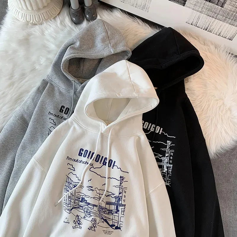 Hoodies dos homens moletom com capuz feminino solto oversize inverno roupas y2k gótico vara figura impressão roupas 231205