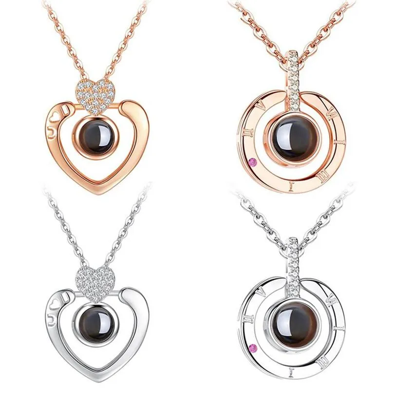 Nytt Rose Gold Silver I Love You 100 Lanugage Necklace Love Memory Projection Heart Necklace Birthday Present Drop 285D