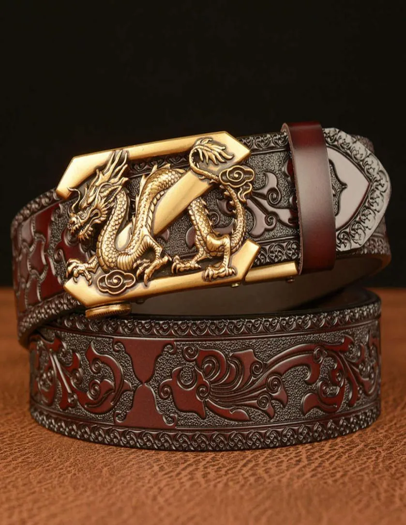 Style Z Dragon Automatic National Buckle äkta ko läder Personlig snidad ny casual Men039s Belt1703781