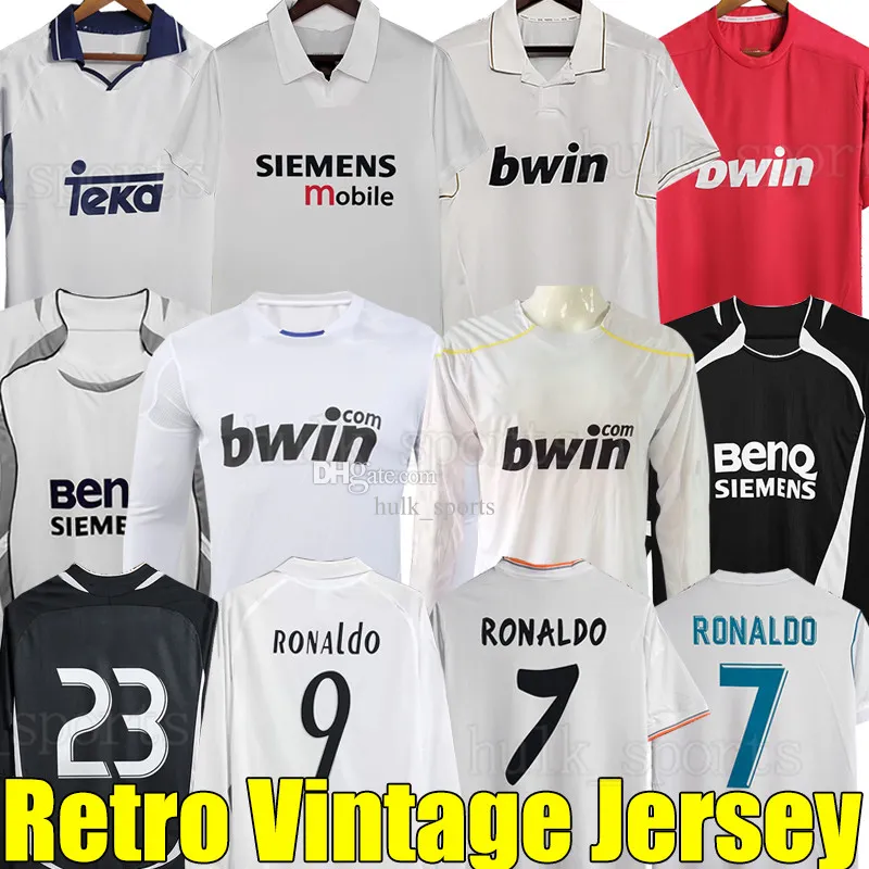 Real Madrids längre retro fotbollströjor långärmad 1998 99 fotbollströjor Guti Ramos Seedorf Carlos 01 02 2011 12 05 06 07 09 10 Ronaldo Zidane Raul Finals Kaka