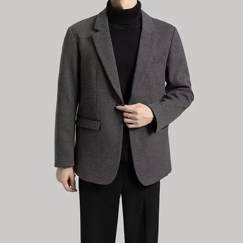 Mens Suits Blazers High Quality Men Blazer Trendy Brand Loose Casual Woolen Overcoat Design British Style Suit Top Solid Color Brown Jacket 231206