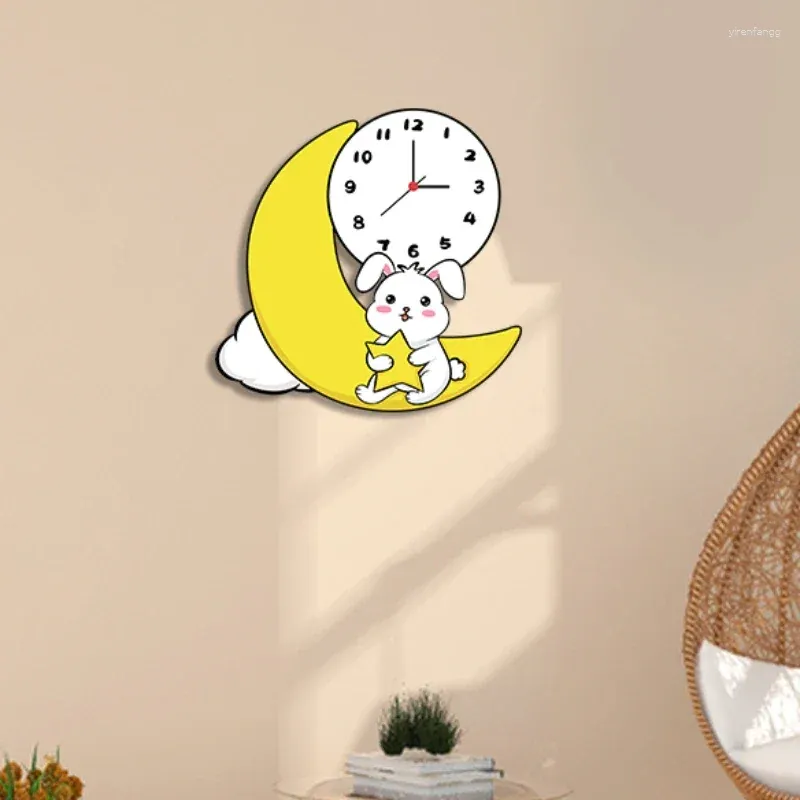 Horloges murales lune dessin animé créatif calme salon chambre enfants maternelle horloge suspendue belle table décorative