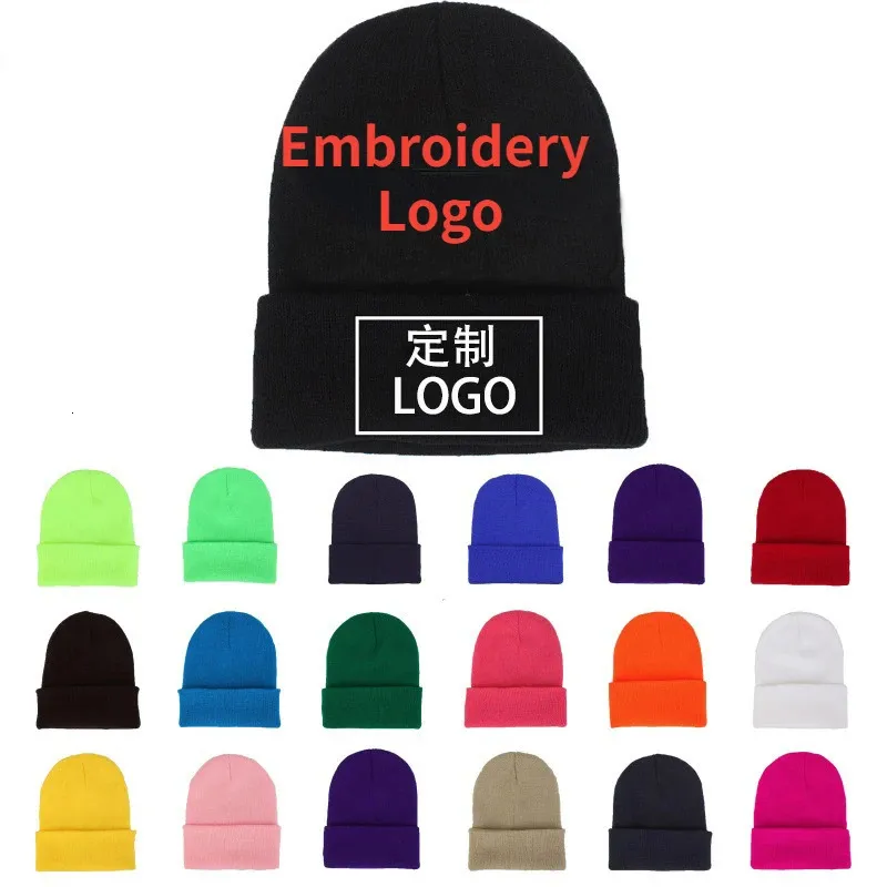 Beanie/Skull Caps Embroideryパーソナライズされたデザイン秋冬のソリッドカラーニットハットスカルハット男性と女性のための帽子帽子231205