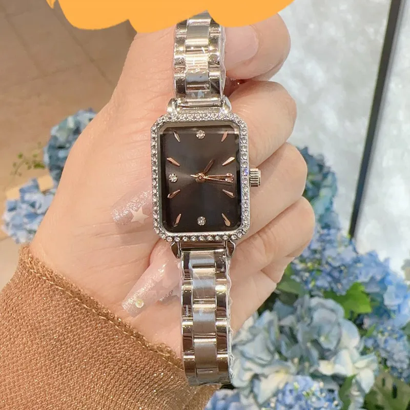 dress luxury lady watch Top brand Stainless Steel band womens Wristwatches rectangle dial diamond designer watches for women Mother`s Day Christmas birthday Gift