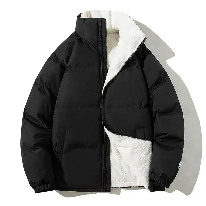Parkas de plumón para hombre chaqueta de invierno gruesa y cálida para hombre sólido suelto cuello levantado acolchado de lana Park Harajuku 231206