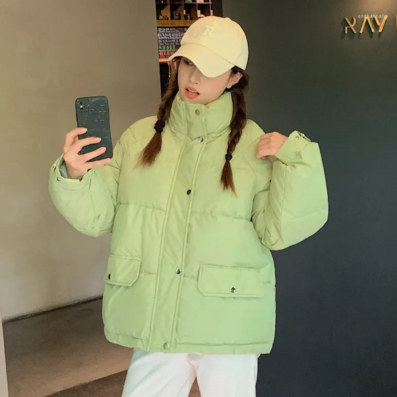 Damskie okopy płaszcze zimowy płaszcz cukierki Kolor Kobiety Grube puffer kurtka długie rękaw parka w dół bawełniany streetwear koreański płaszcz