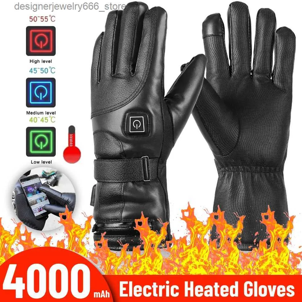 Five Fingers Gloves Motorcycle Heating Gloves 4000mAh Thermal Gloves 3 Gear Adjustable Winter Ski Gloves Touch Screen for Moto Racing Riding Winter Q231206