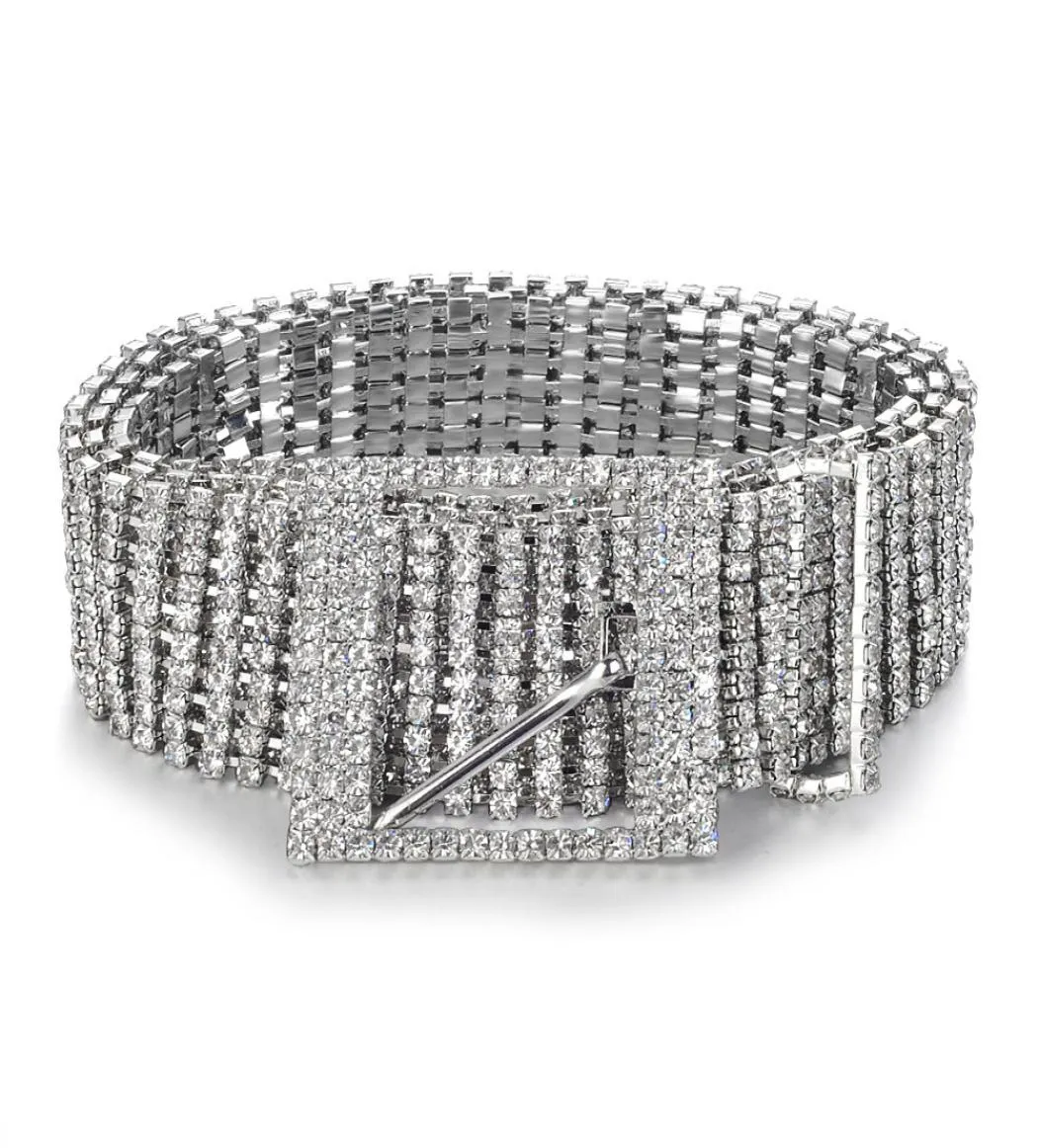 Moda de lujo diez filas brillantes con incrustaciones de diamantes de imitación mujeres039s novia femenina ancho bling cristal diamante cintura cadena cinturón 07 C1902060889