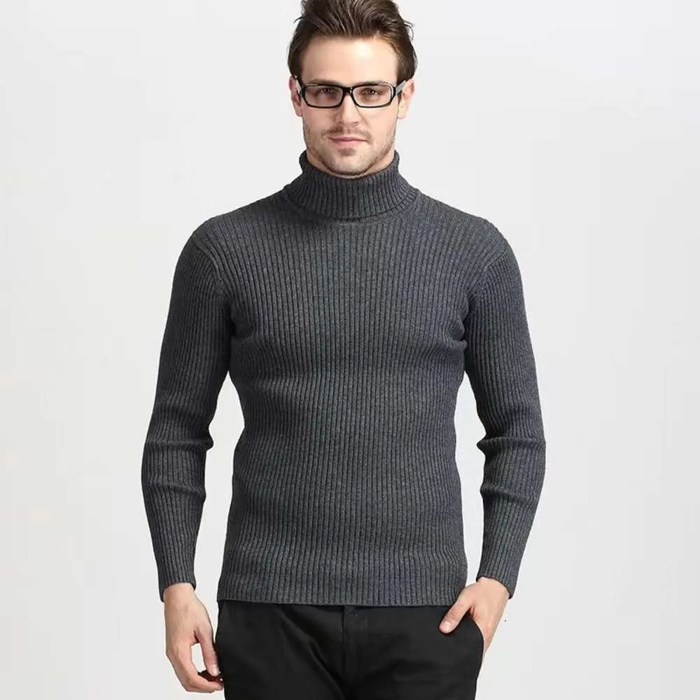 Designer trui heren winter trui met hoge hals Casual effen verticale patroon trui met onderlaag voor heren 160