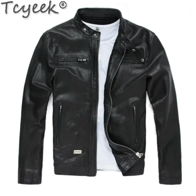 Men's Jackets Tcyeek Men Leather Jacket Black Short Fake Man's Coat Autumn Spring Clothes 231205