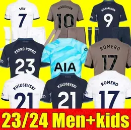 SON Soccer New 23 24 Jerseys KULUSEVSKI RICHARLISON PERISIC SPURS PEDRO PORRO 2023 2024 DANJUMA ROMERO Goalkeeper Gk Football Shirt Men Kids 80344 RICHARLI 20 20