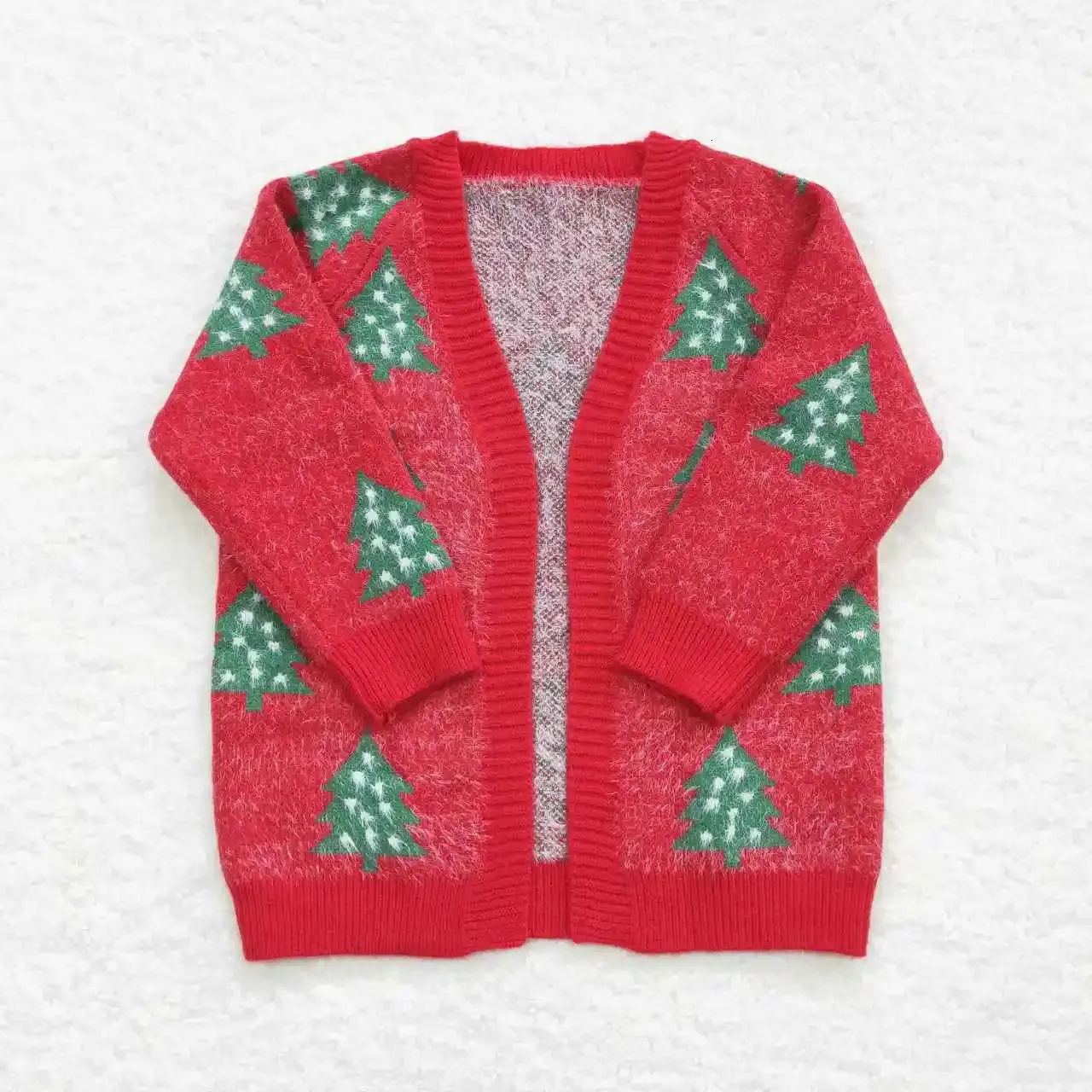 Strickjacke Großhandel Baby Mädchen Strickjacke Pullover Weihnachtsbaum Rot Offene Lange Ärmel Mantel Kinder Wolle Kinder Kleinkind Herbst Winter Kleidung 231206