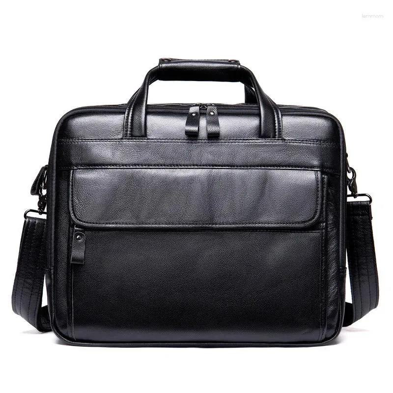 Briefcases Business Men's Real Cow Leather Handbag Men Briefcase Office Bags Man Genuine 15 Inch Laptop Male Tote Shoulder Bag