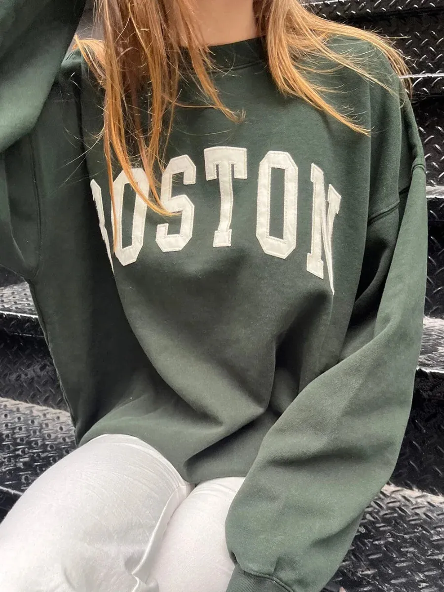 Sweats à capuche pour femmes Sweatshirts American Vintage Lettre Broderie Sweat-shirt ample Femme Oneck Manches longues Sweat à capuche Automne Streetwear Chic 231206