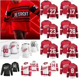 #71 Dylan Larkin Reverse Retro hockey jersey #53 Moritz Seider #57 David Perron Lucas Raymond Dominik Kubalik Tyler Bertuzzi Gordie Howe Steve Yzerman jerseys