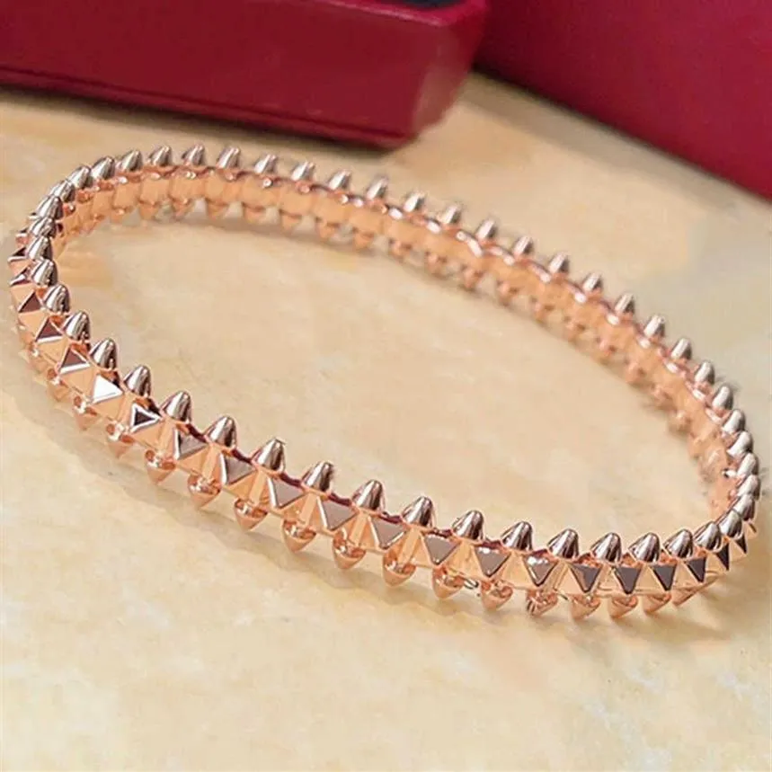 2021 Top Brand Pure 925 Sterling Silver Jewelry Women Rose Gold Spikes Steam-Punk Bangle Jewelry Around Rivet Bangle172E