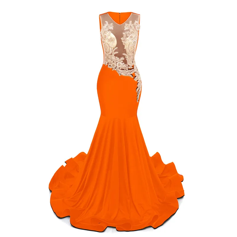 Custom Echte Foto Gemaakt 2024 Nieuwe Prom Jurken Koningsblauw Zwart Bury Oranje Mouwloze Zeemeermin Avondjurken Vrouwen Speciale Ocn Wear jurk BM3501