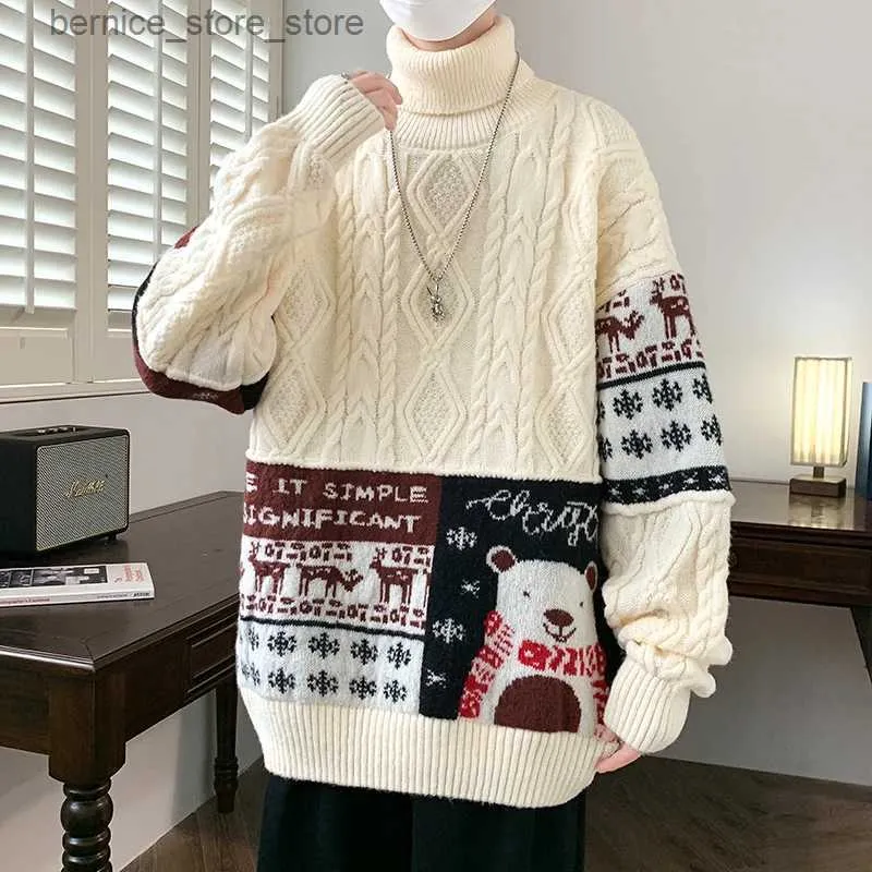 Męskie swetry Sweter męski jesienny zimowy chiński styl patchwork skoczek męski etniczny vintage luźny sweter dzianinowy sweter męski Sweter świąteczny Q231206