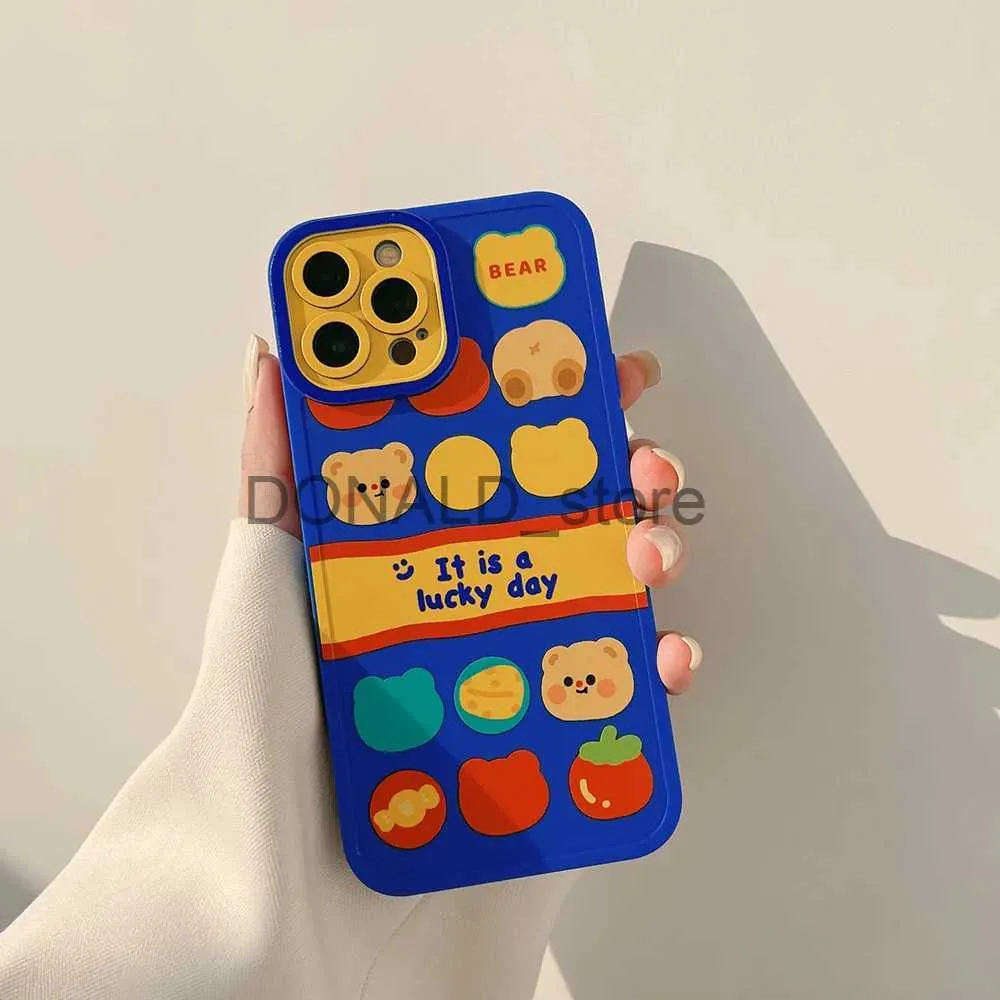 Cell Phone Cases Orginal lucky smiley bear cartoon silicone phone case for iphone 8 7 plus 13 14 pro max 11 promax 12 mini x xr xs max cute cover J231206
