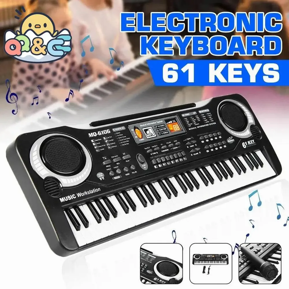 لوحات المفاتيح Piano Kids Electronic Piano Keyboard Portable 61 Keys Organ with Microphone Education Toys Musical Musical Gift for Child Beginner 231206