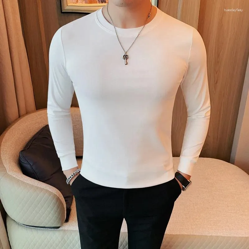 T-shirt da uomo 7 colori Autunno Inverno Manica lunga per uomo Abbigliamento Colletto tondo Slim Fit Casual Tee Shirt Homme Plus Size 4XL-M