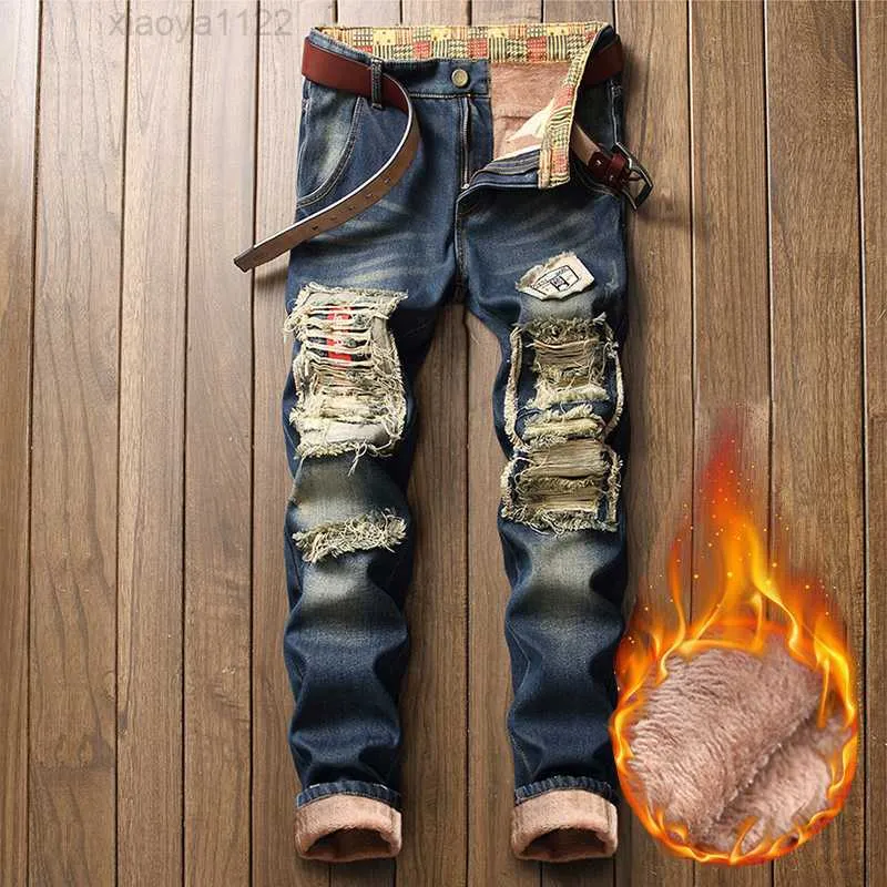 Winter Fleece Lined Jeans Men Warm Straight Leg Denim Pants, High  Quality, Ripped Hip Hop Style, Thickened Flocking, Casual Fit