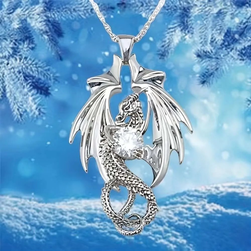 Collier pendentif en forme de Dragon 3D gravé Cool, chaîne de clavicule avec symbole d'amour éternel en strass pour adolescents, 1 pièce