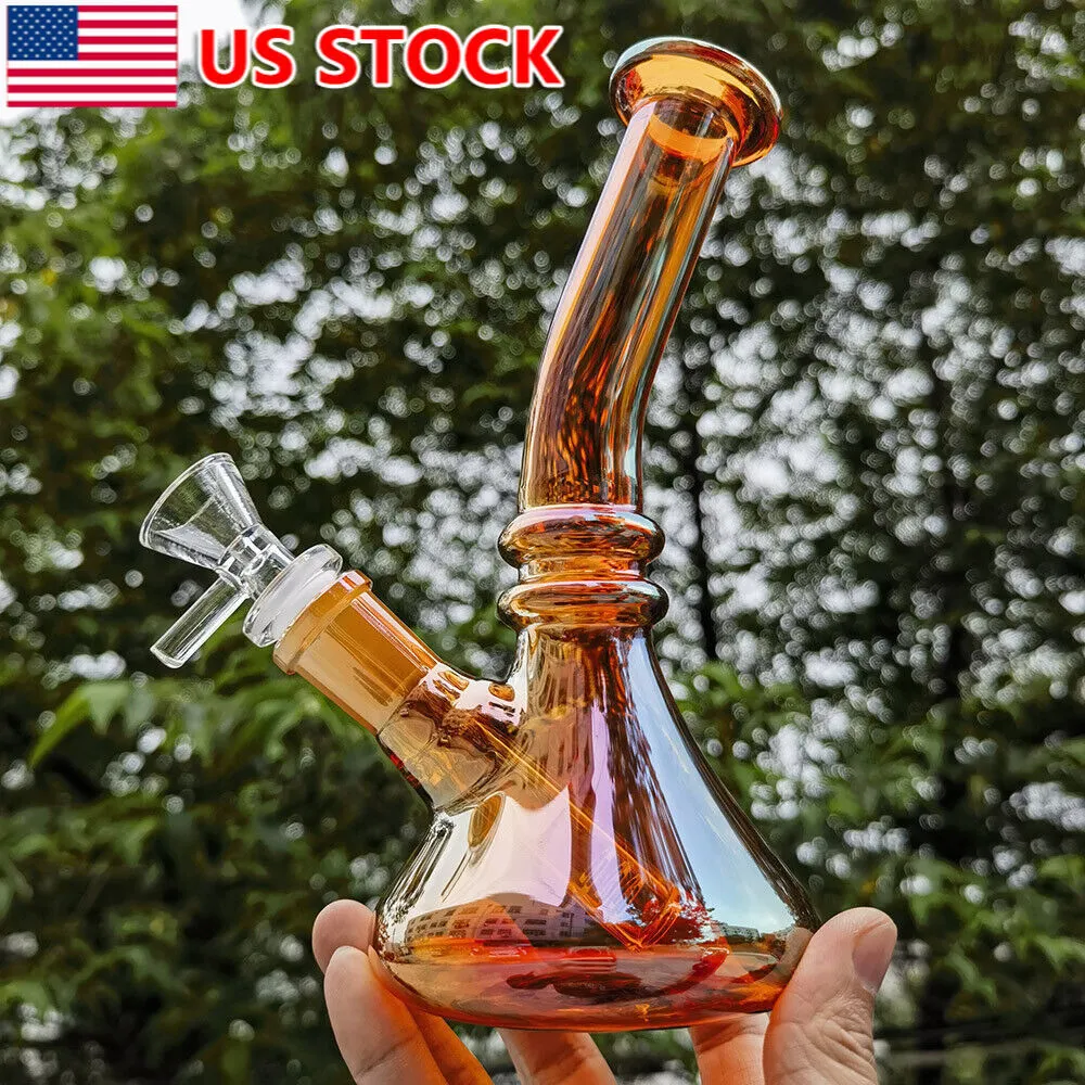 8 inch Glass Bong Smoking Bong Hookah Water Pipe Recycler Bent Neck Tube Pyramid Bong+Bowl