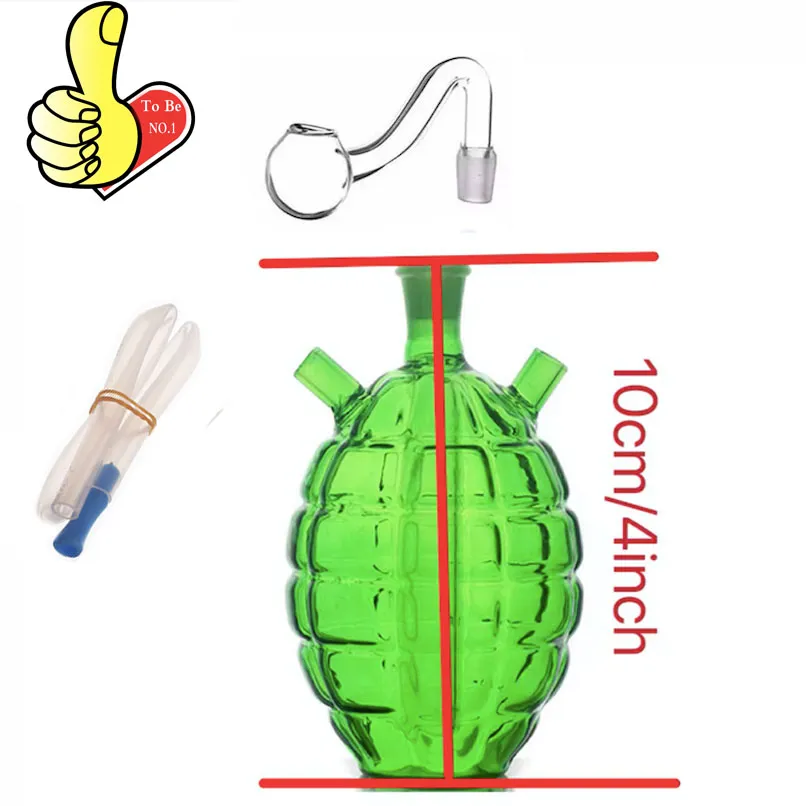 Venta al por mayor Forma de granada verde cachimba Temu La mejor venta de agua de vidrio dab rig bong con un tazón de quemador de aceite masculino de 10 mm y paja de manguera de silicona de doble junta