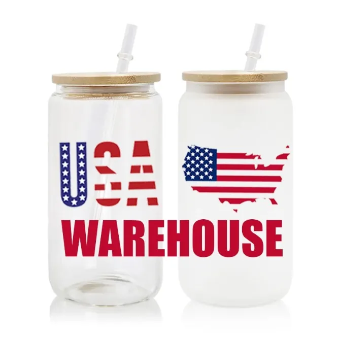 USA CA 16Oz Recycled In Bulk Double-Wall Iced Coffee Boba Bilia Glass Tumbler With Straw and bamboo lids 126