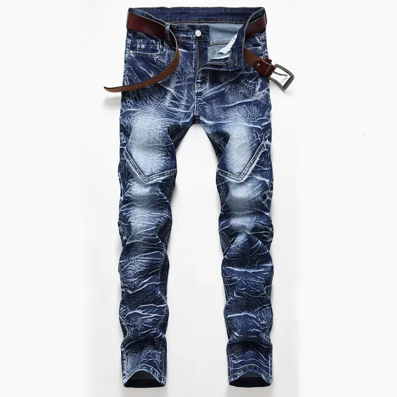 Jeans para hombres Snow Washed Patchwork Recto Elástico Plus Tamaño Vintage Parche Slim Denim Largo Blanco Algodón Hombres Jean Pantalones 231206